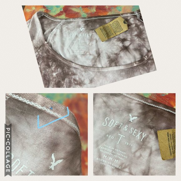 Soft & Sexy AEO M Tie Dye Cold Shoulder LS Top - Picture 12 of 12